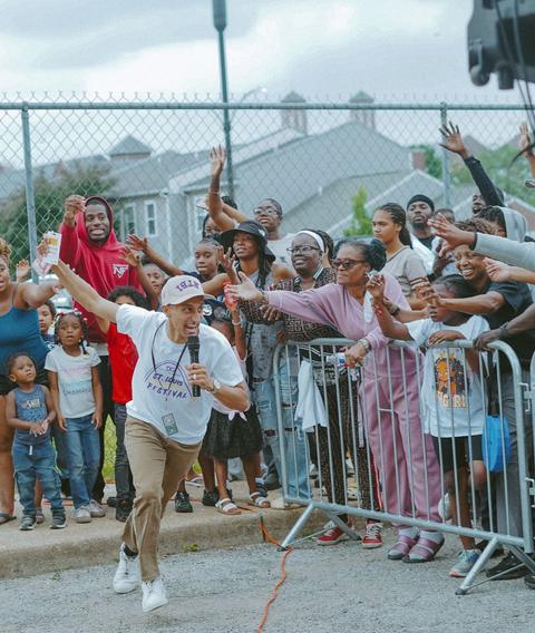 Families at the crowd barrier