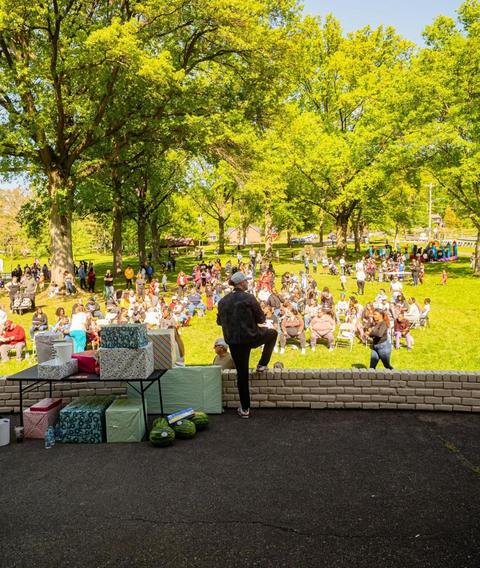 A wide view of a park outreach